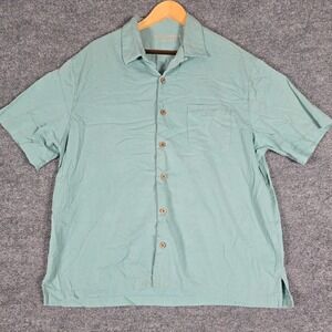 Caribbean Silk Blend Mens Short Sleeve Button Up‎ Shirt Aqua XL